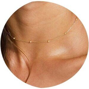 Gold Chain Necklace for Women, 14k Gold Plated Thin Beaded Wave Box Chain Neckla